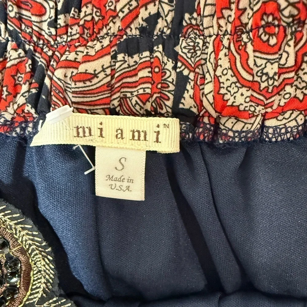 mi ami Francesca’s  Boho Paisley Skater Skirt Embellished Waist Red Blue Small